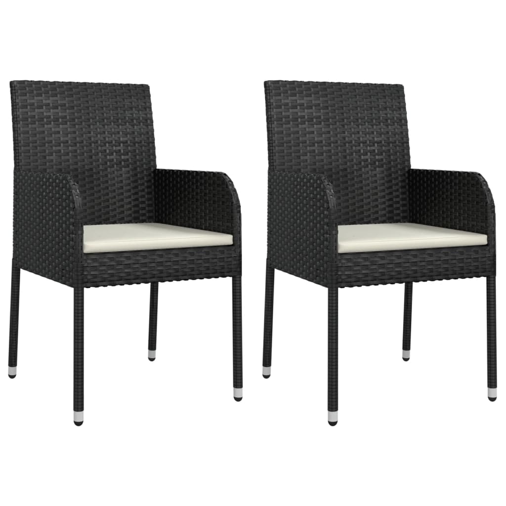 Set da Pranzo da Giardino 3 pz con Cuscini Nero in Polyrattan 3184999