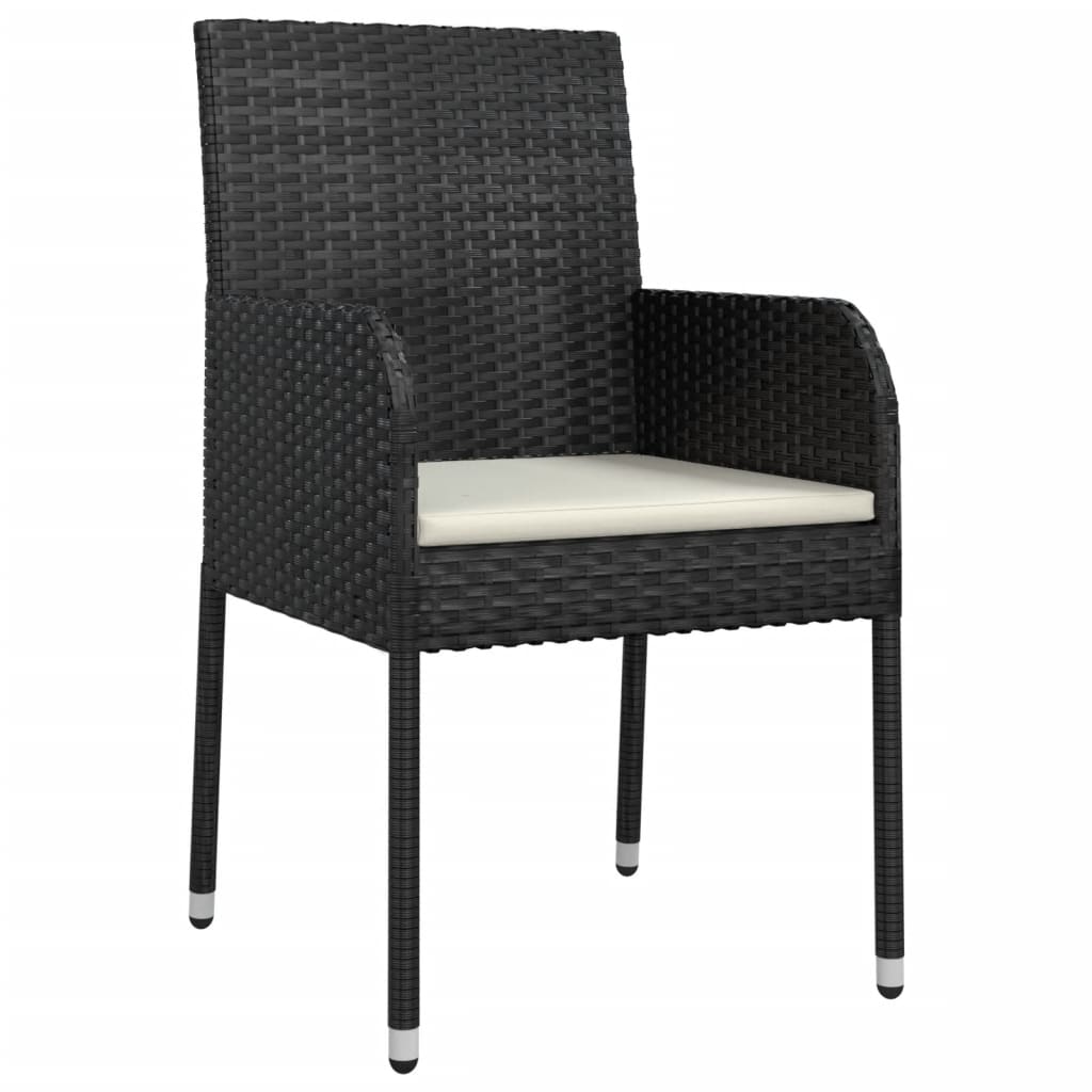 Set da Pranzo da Giardino 3 pz con Cuscini Nero in Polyrattan 3184999