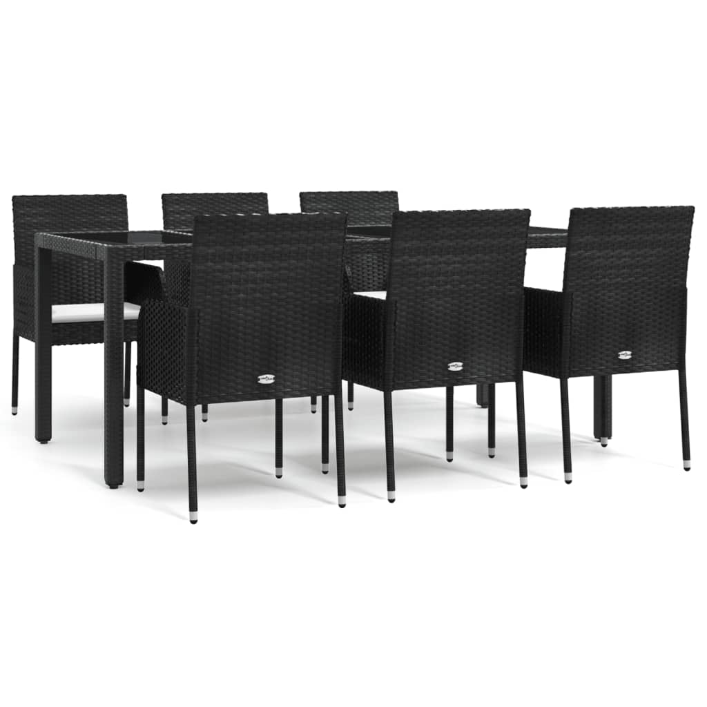 Set da Pranzo da Giardino 7 pz Nero con Cuscini in Polyrattan 3185003