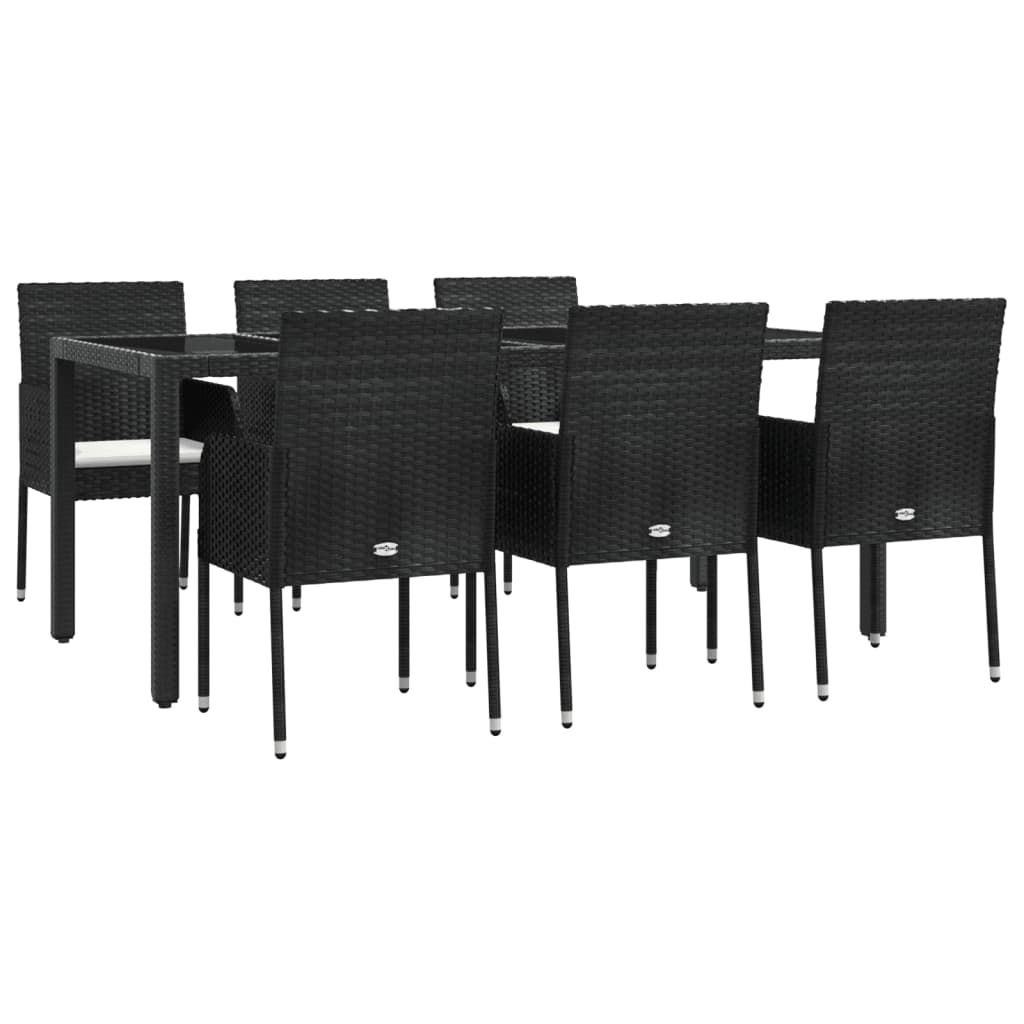 Set da Pranzo da Giardino 7 pz Nero con Cuscini in Polyrattan 3185003