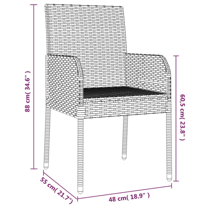 Set da Pranzo da Giardino 7 pz Nero con Cuscini in Polyrattan 3185003