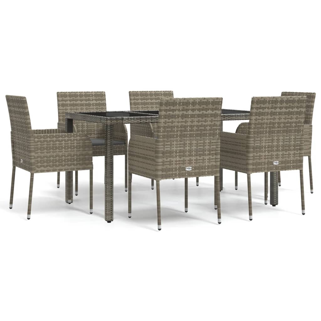 Set da Pranzo da Giardino 7 pz con Cuscini in Polyrattan Grigiocod mxl 76458