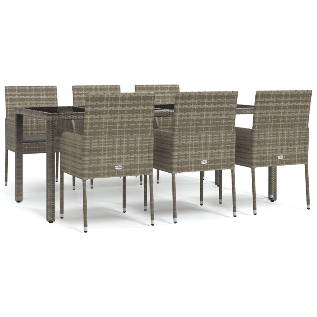 Set da Pranzo da Giardino 7 pz con Cuscini in Polyrattan Grigio 3185009