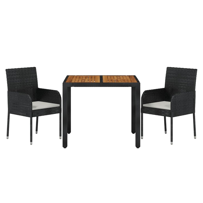 Set da Pranzo da Giardino 3 pz con Cuscini Nero in Polyrattan 3185011