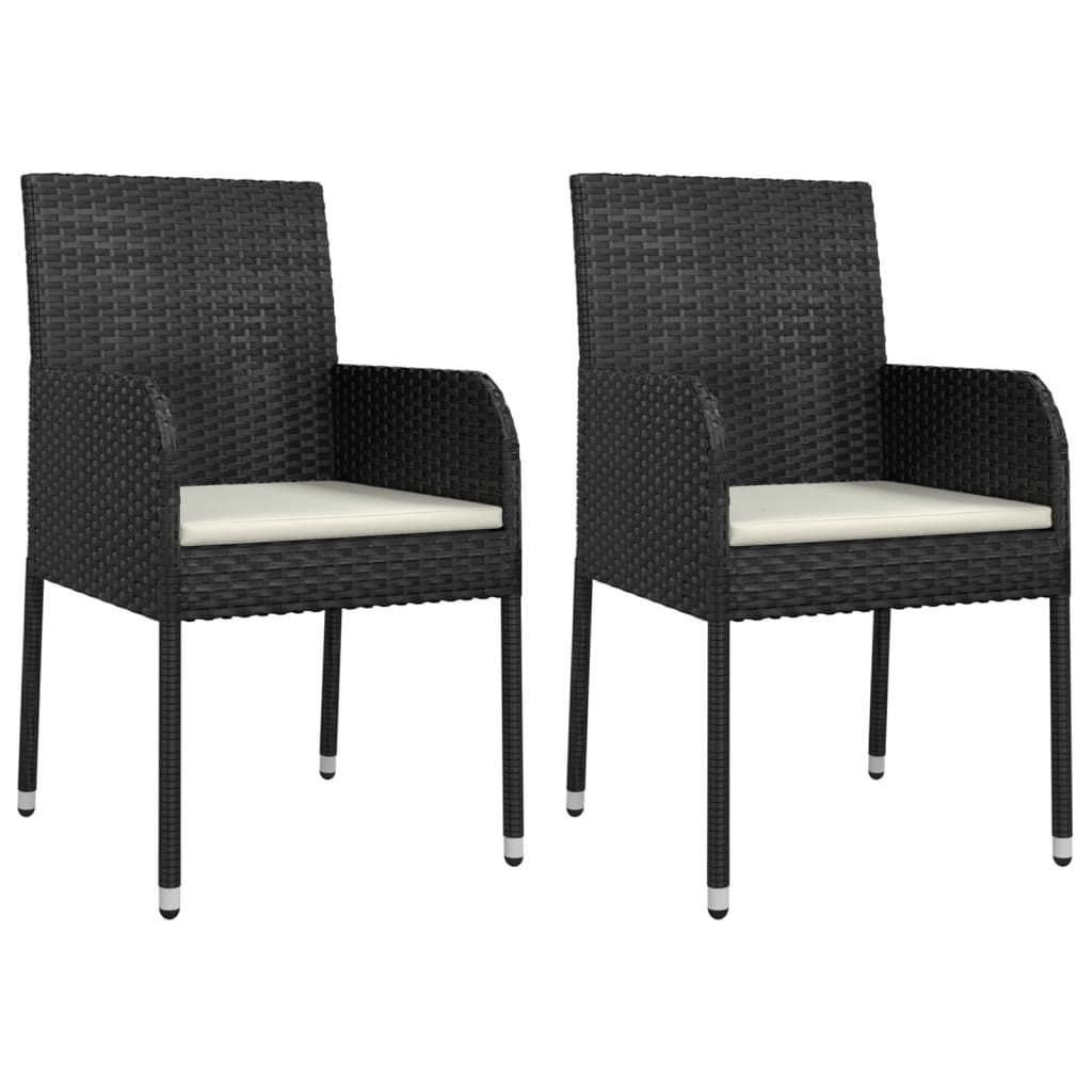 Set da Pranzo da Giardino 3 pz con Cuscini Nero in Polyrattan 3185011