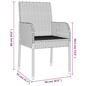 Set da Pranzo da Giardino 3 pz con Cuscini Nero in Polyrattan 3185011