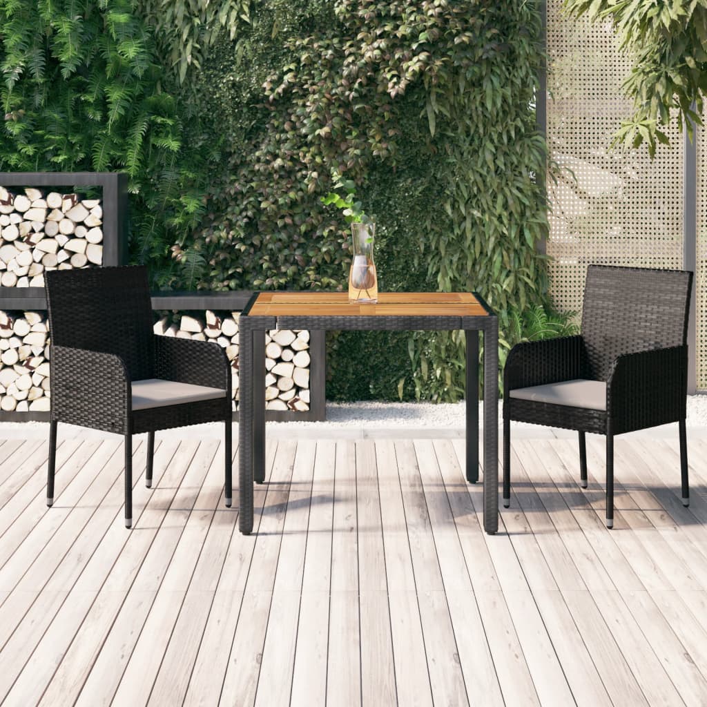 Set da Pranzo da Giardino 3 pz con Cuscini Nero in Polyrattan 3185011