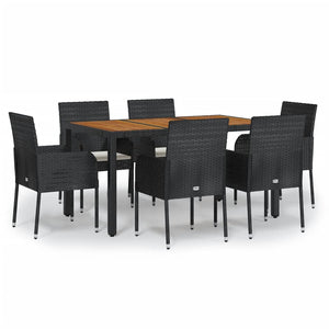 Set da Pranzo da Giardino 7 pz Nero con Cuscini in Polyrattan 3185014