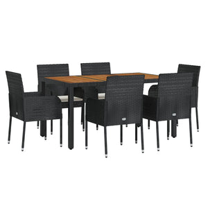 Set da Pranzo da Giardino 7 pz Nero con Cuscini in Polyrattan 3185014