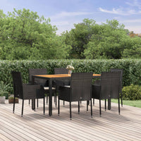 Set da Pranzo da Giardino 7 pz Nero con Cuscini in Polyrattan 3185014