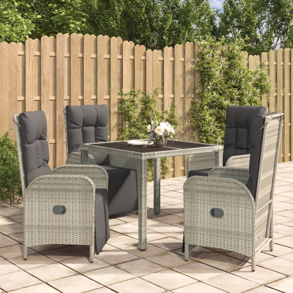 Set da Pranzo da Giardino 5 pz con Cuscini in Polyrattan Grigiocod mxl 124384