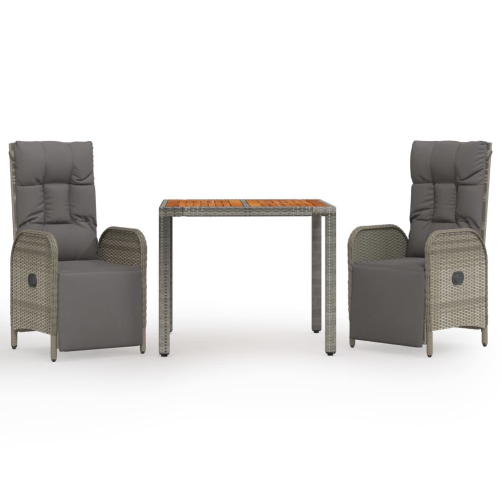 Set da Pranzo da Giardino 3 pz con Cuscini in Polyrattan Grigio 3185044