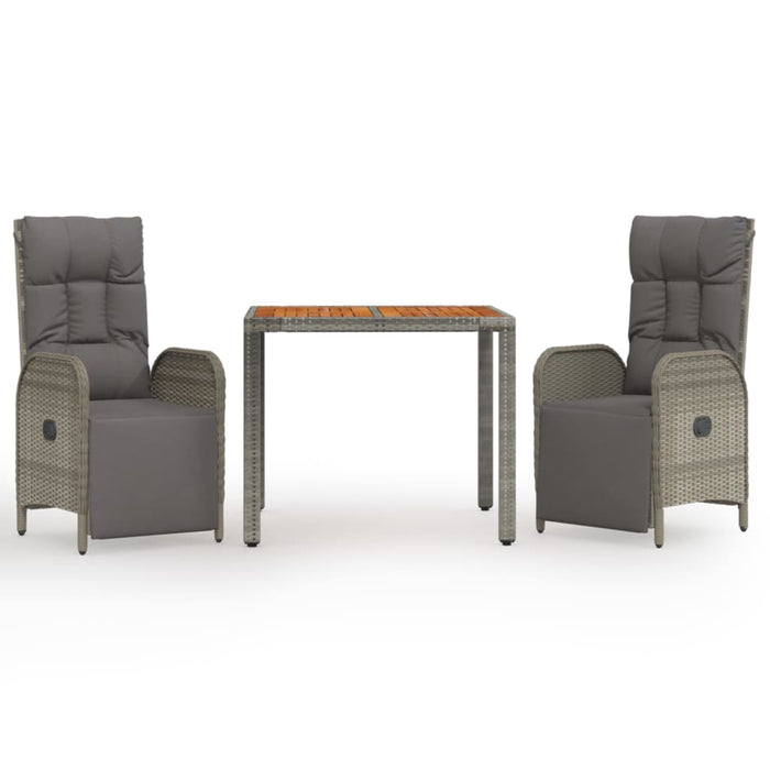 Set da Pranzo da Giardino 3 pz con Cuscini in Polyrattan Grigio 3185044