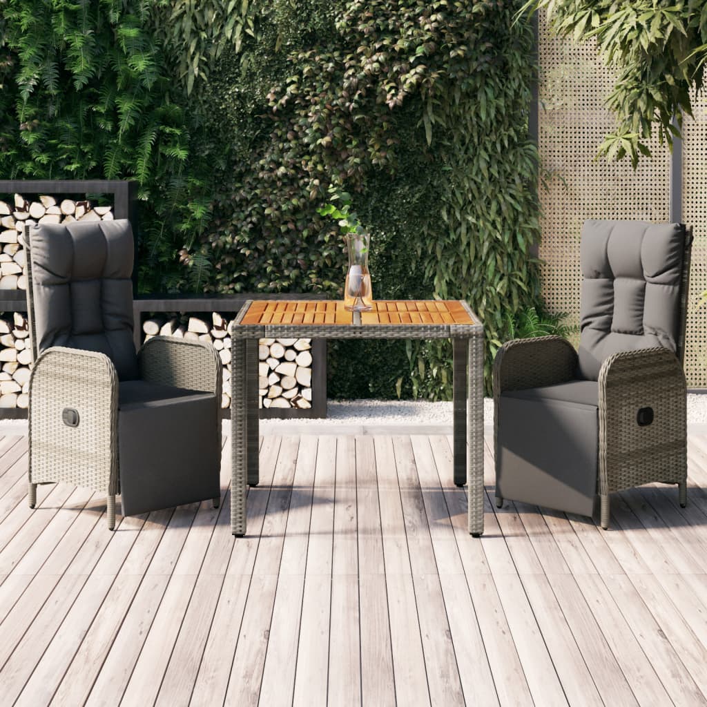 Set da Pranzo da Giardino 3 pz con Cuscini in Polyrattan Grigio 3185044