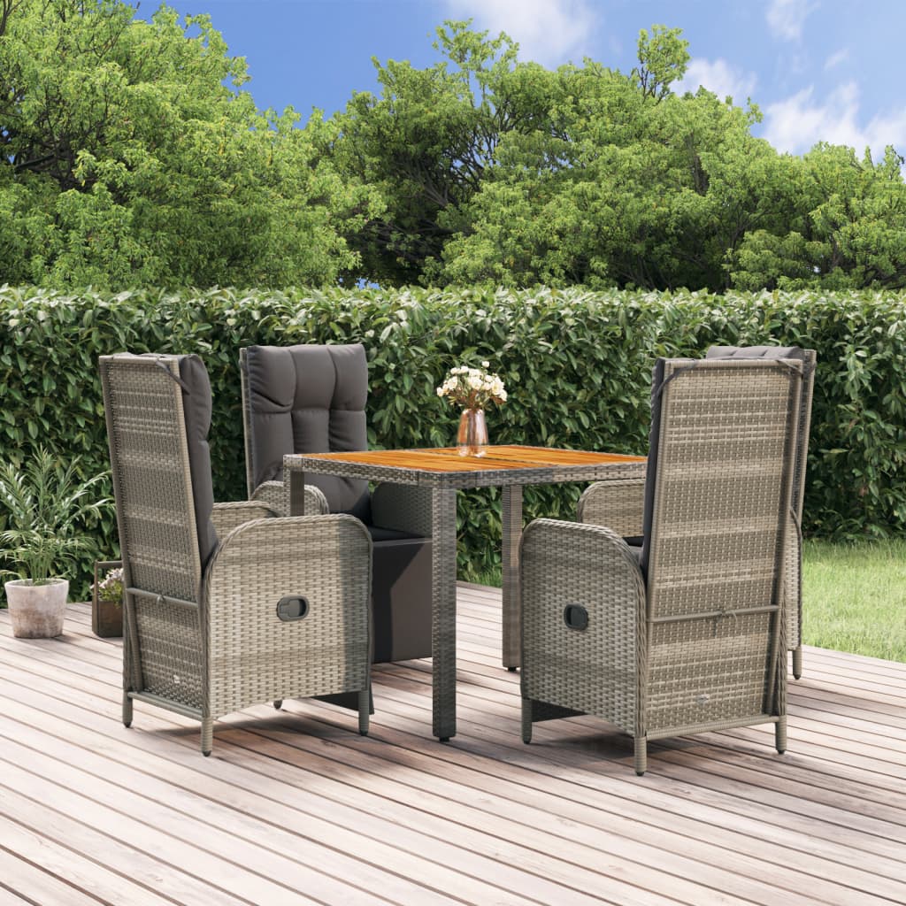 Set da Pranzo da Giardino 5 pz con Cuscini in Polyrattan Grigio 3185045