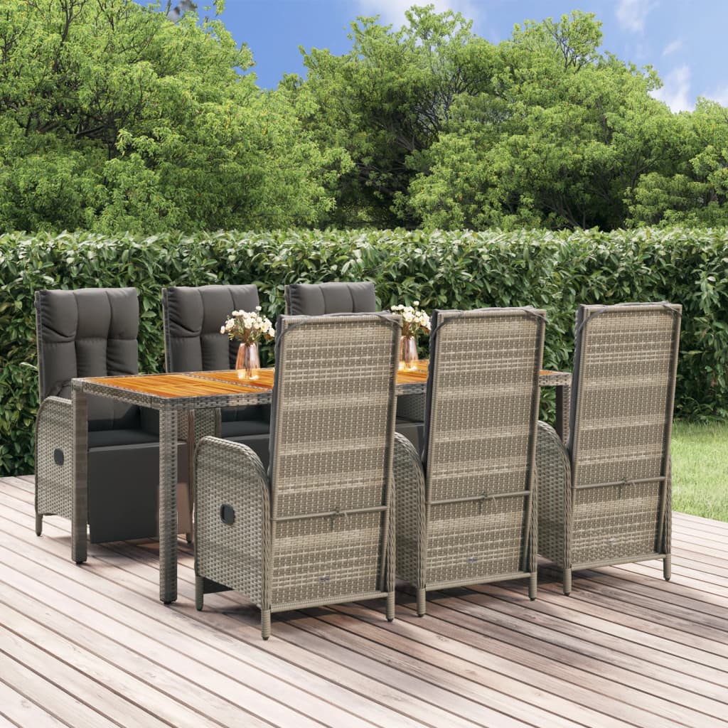 Set da Pranzo da Giardino 7 pz con Cuscini in Polyrattan Grigiocod mxl 76453