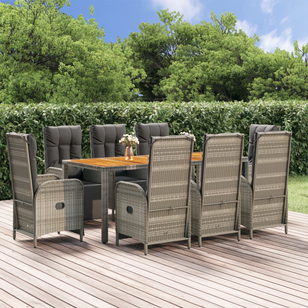 Set da Pranzo da Giardino 9 pz con Cuscini in Polyrattan Grigio 3185049