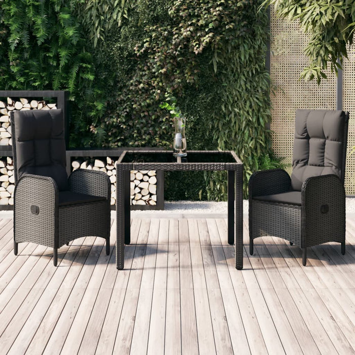 Set da Pranzo da Giardino 3 pz con Cuscini Nero in Polyrattan 3185053