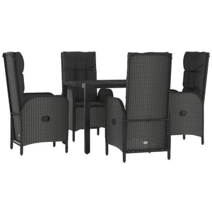 Set da Pranzo da Giardino 5 pz Nero con Cuscini in Polyrattancod mxl 100446