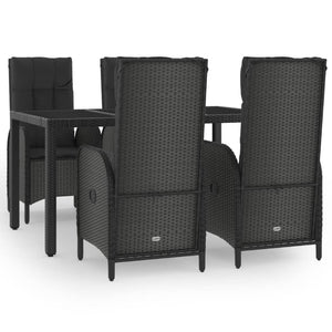 Set da Pranzo da Giardino 5 pz Nero con Cuscini in Polyrattan 3185055