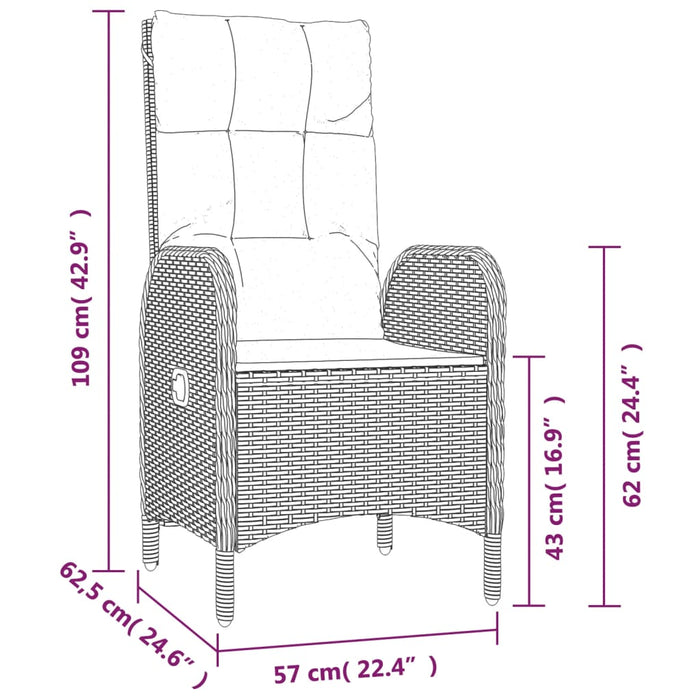 Set da Pranzo da Giardino 5 pz Nero con Cuscini in Polyrattan 3185055