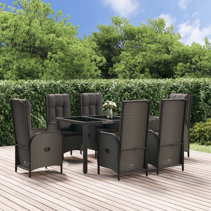 Set da Pranzo Giardino 7pz Nero e Grigio con Cuscini Polyrattancod mxl 100422