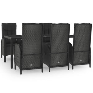 Set da Pranzo Giardino 7pz Nero e Grigio con Cuscini Polyrattan 3185057