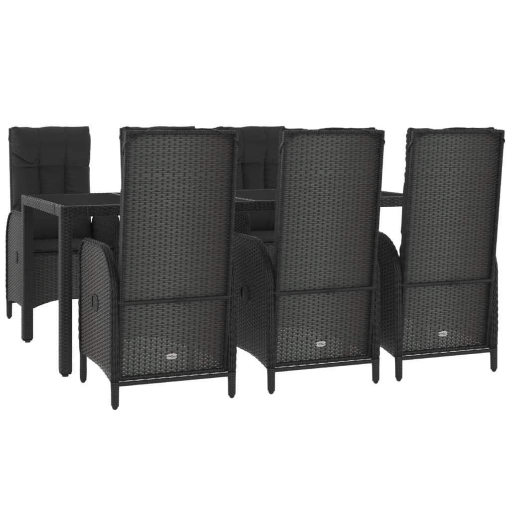 Set da Pranzo Giardino 7pz Nero e Grigio con Cuscini Polyrattan 3185057