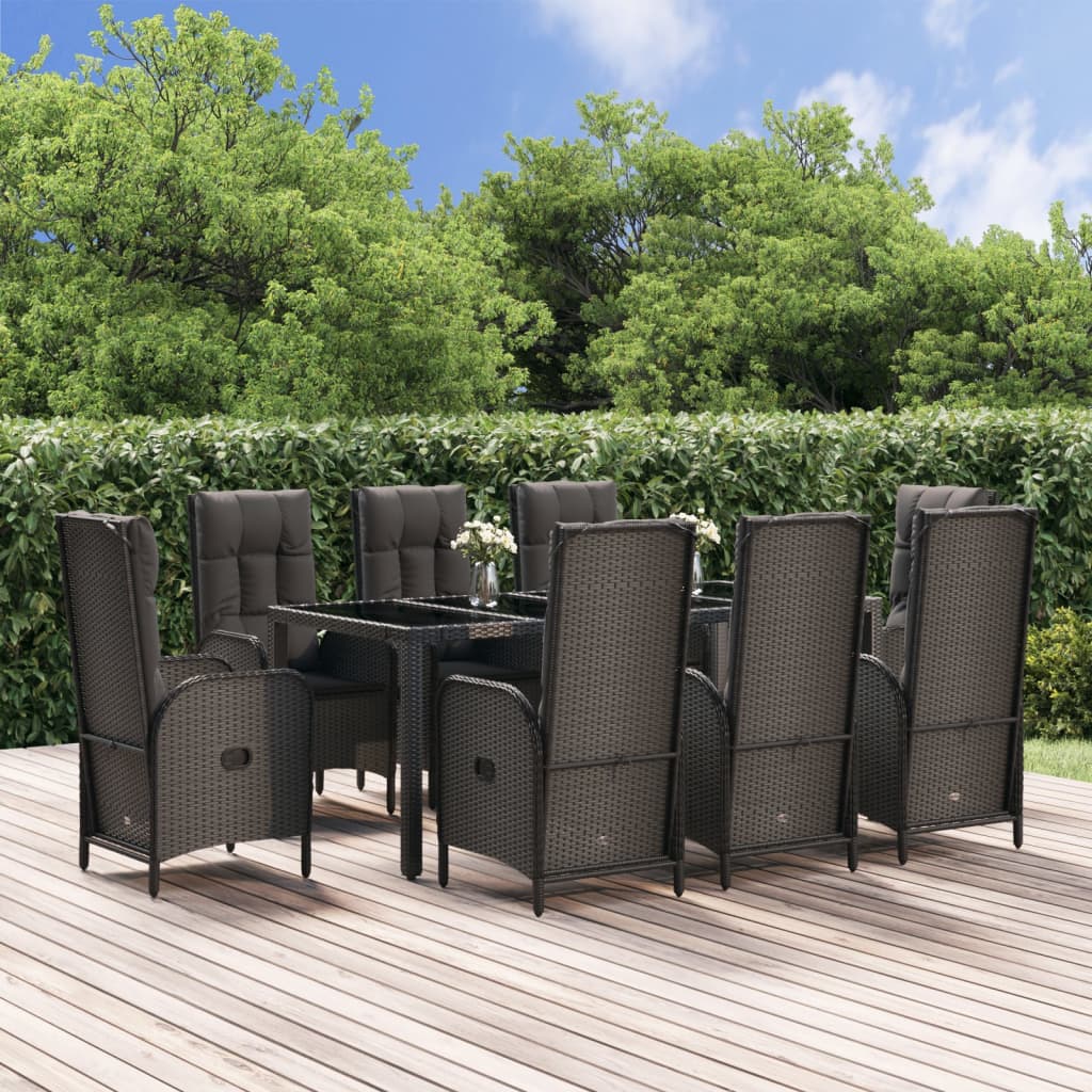 Set da Pranzo Giardino 9pz con Cuscini Nero e Grigio Polyrattancod mxl 124364