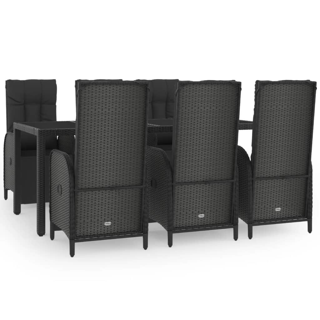 Set da Pranzo da Giardino 7 pz Nero con Cuscini in Polyrattancod mxl 100421