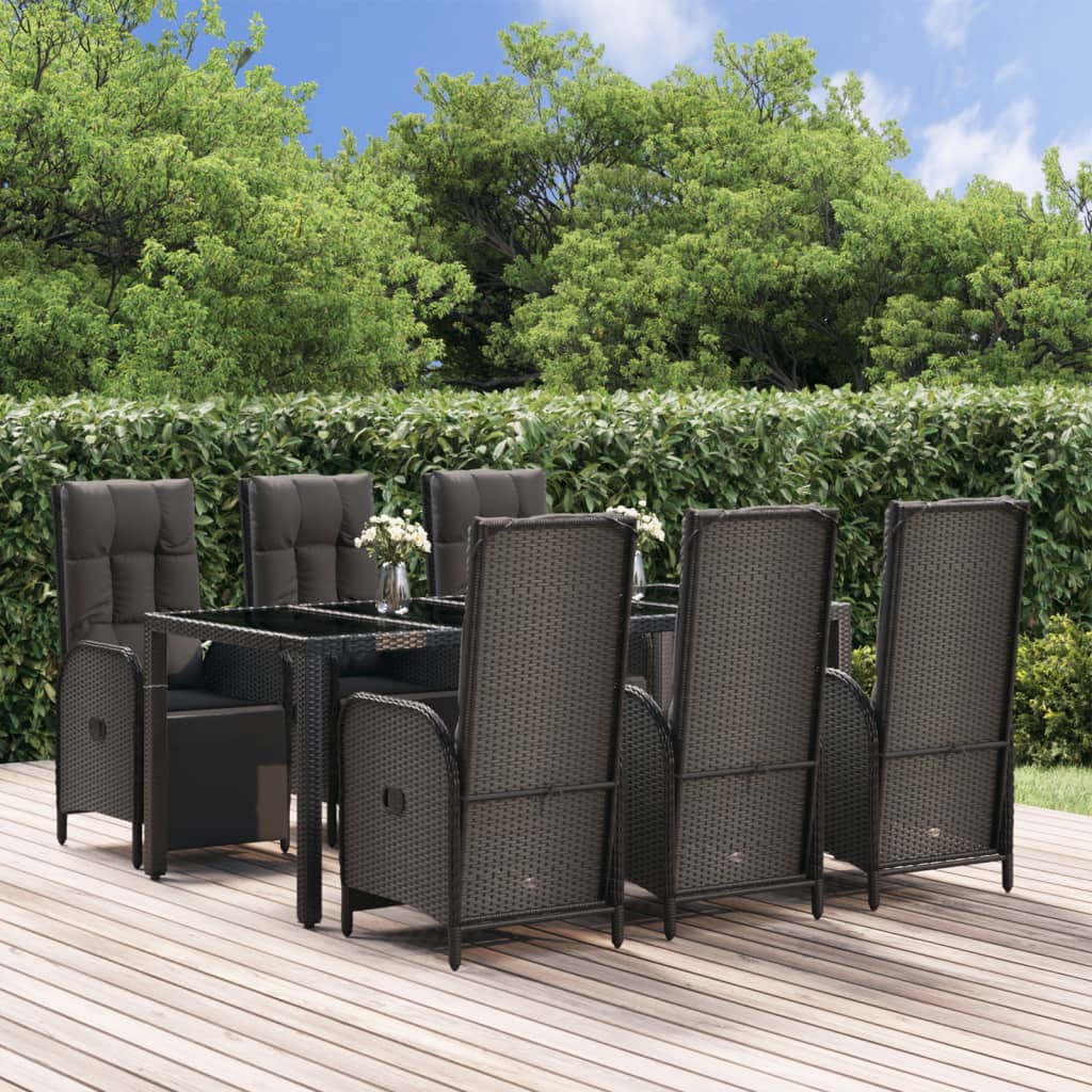 Set da Pranzo da Giardino 7 pz Nero con Cuscini in Polyrattancod mxl 100421