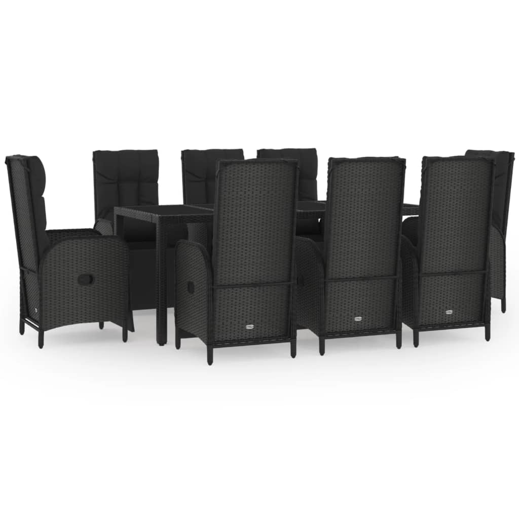 Set da Pranzo da Giardino 9 pz con Cuscini Nero in Polyrattancod mxl 125107