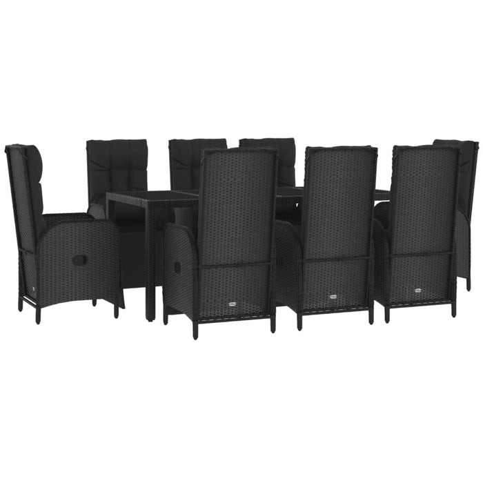 Set da Pranzo da Giardino 9 pz con Cuscini Nero in Polyrattancod mxl 125107