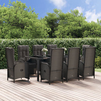 Set da Pranzo da Giardino 9 pz con Cuscini Nero in Polyrattancod mxl 125107