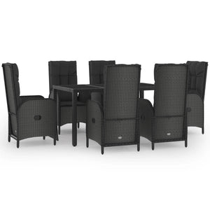 Set da Pranzo da Giardino 7 pz Nero con Cuscini in Polyrattancod mxl 124380