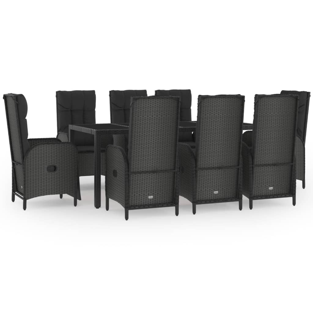 Set da Pranzo da Giardino 9 pz con Cuscini Nero in Polyrattan 3185067