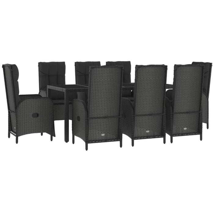 Set da Pranzo da Giardino 9 pz con Cuscini Nero in Polyrattan 3185067