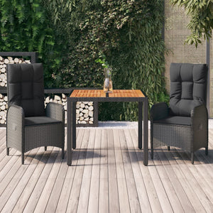 Set da Pranzo da Giardino 3 pz con Cuscini Nero in Polyrattancod mxl 100439