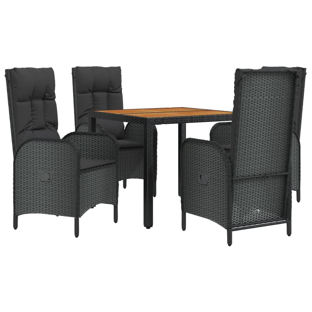 Set da Pranzo da Giardino 5 pz Nero con Cuscini in Polyrattan 3185069