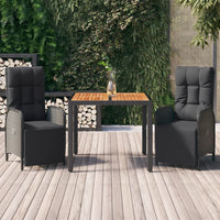 Set da Pranzo da Giardino 3 pz con Cuscini Nero in Polyrattan 3185074