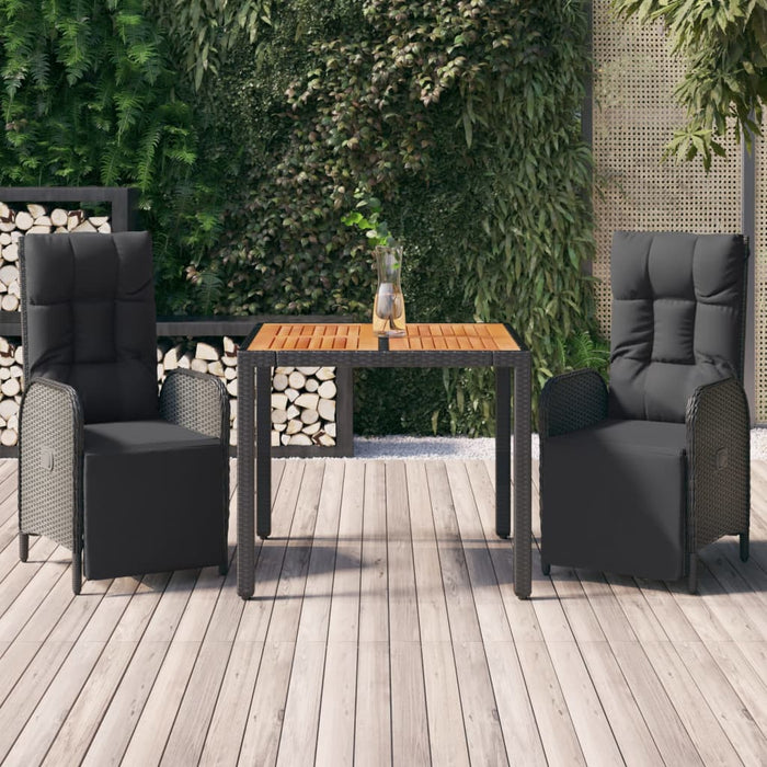 Set da Pranzo da Giardino 3 pz con Cuscini Nero in Polyrattancod mxl 76428