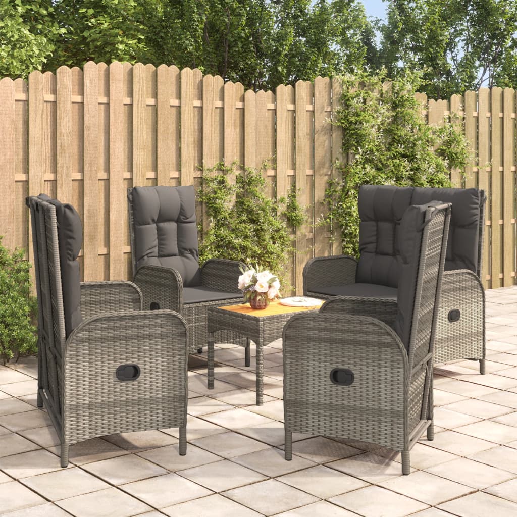 Set da Pranzo da Giardino 5 pz con Cuscini in Polyrattan Grigio 3185087