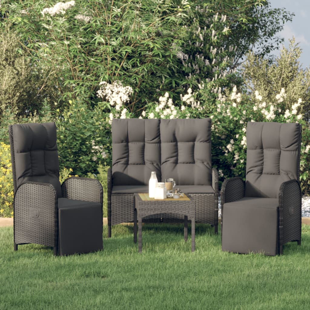 Set da Pranzo da Giardino 3 pz con Cuscini Nero in Polyrattancod mxl 100431