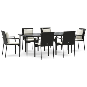 Set da Pranzo da Giardino 7 pz Nero con Cuscini in Polyrattan 3185099