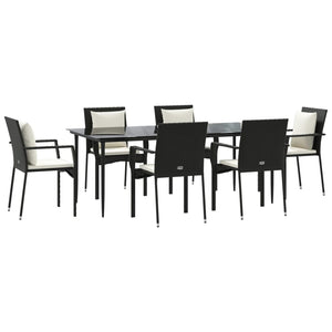 Set da Pranzo da Giardino 7 pz Nero con Cuscini in Polyrattan 3185099