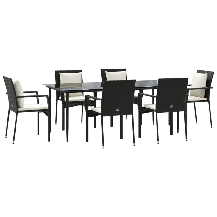 Set da Pranzo da Giardino 7 pz Nero con Cuscini in Polyrattan 3185099