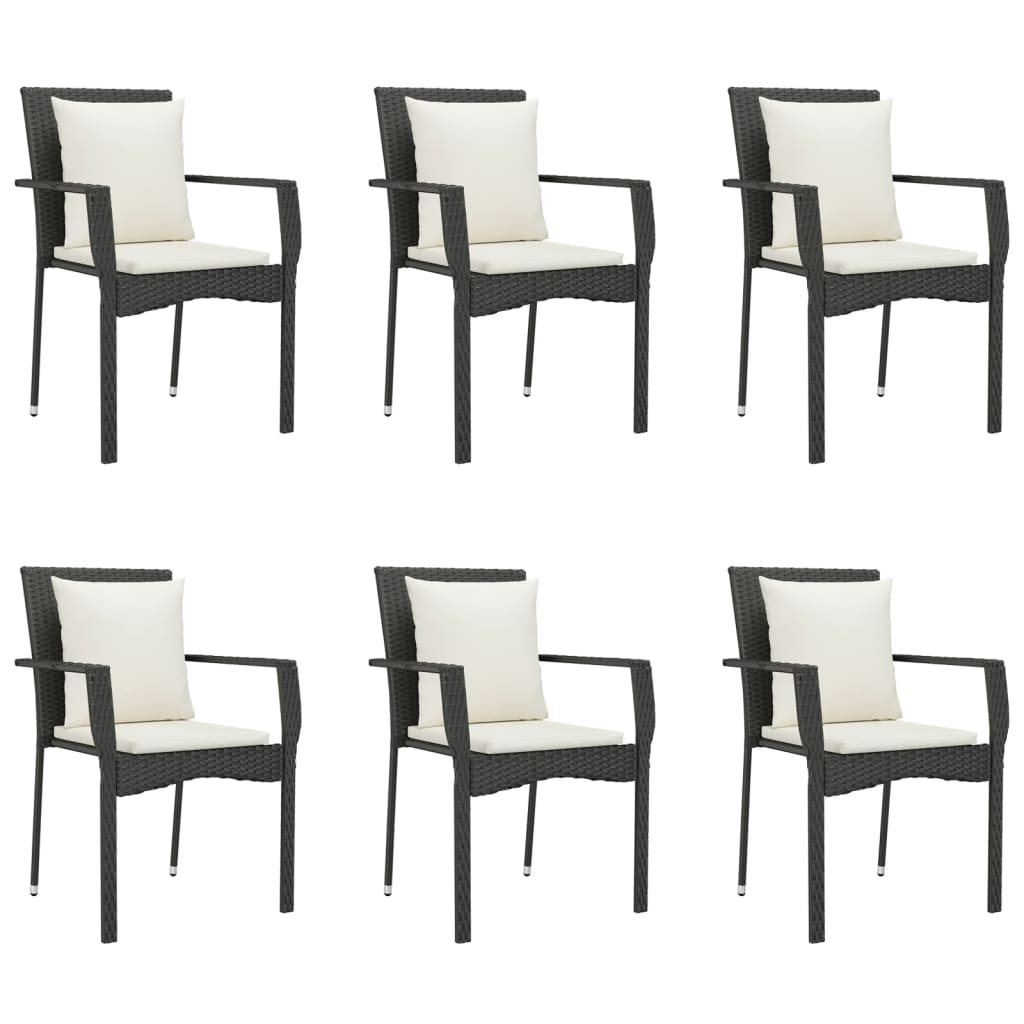 Set da Pranzo da Giardino 7 pz Nero con Cuscini in Polyrattan 3185099