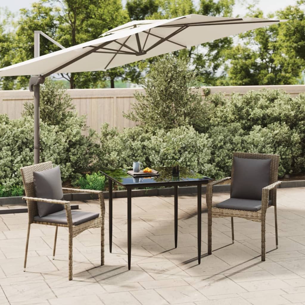 Set Salotto Giardino 3 pz con Cuscini Nero e Grigio Polyrattan 3185101