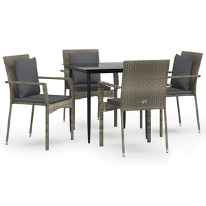 Set da Pranzo Giardino 5pz Nero e Grigio con Cuscini Polyrattan 3185102