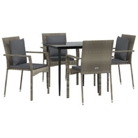 Set da Pranzo Giardino 5pz Nero e Grigio con Cuscini Polyrattan 3185102